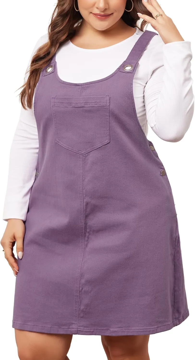 Agnes Orinda Plus Size Women's Denim Overalls Dress Suspenders Skirt Jumper Dresses 2025 Jean Overall Bib Dress