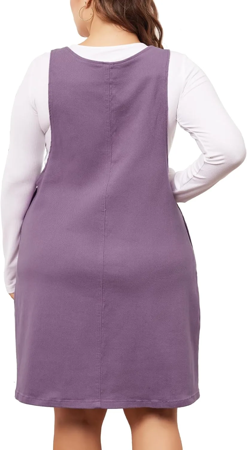 Agnes Orinda Plus Size Women's Denim Overalls Dress Suspenders Skirt Jumper Dresses 2025 Jean Overall Bib Dress