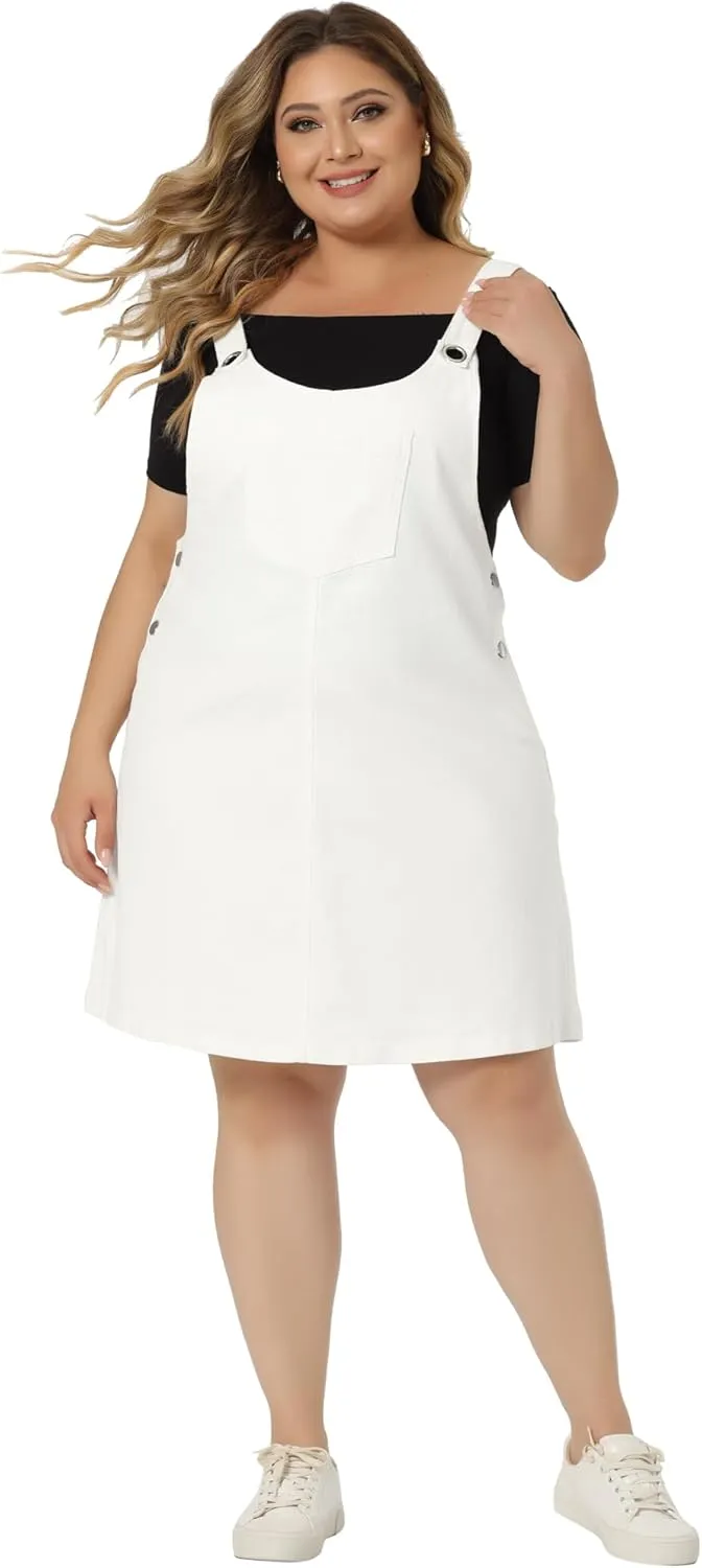 Agnes Orinda Plus Size Women's Denim Overalls Dress Suspenders Skirt Jumper Dresses 2025 Jean Overall Bib Dress
