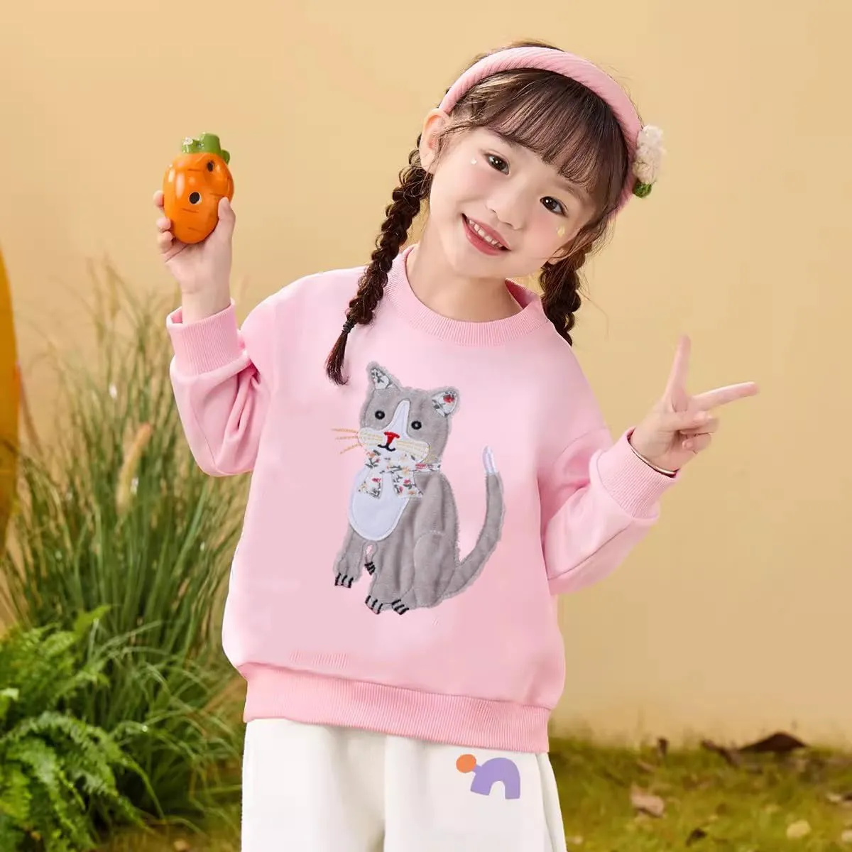 Akyzic Little Girls Sweatshirts Cotton Long Sleeve Crewneck Pullover Toddler Kids Winter Warm Shirt Sweater Tops 2t-8t