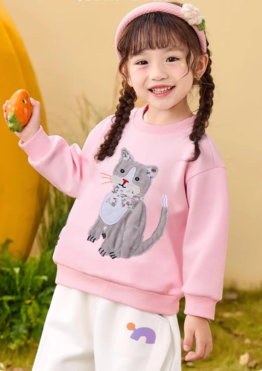 Akyzic Little Girls Sweatshirts Cotton Long Sleeve Crewneck Pullover Toddler Kids Winter Warm Shirt Sweater Tops 2t-8t