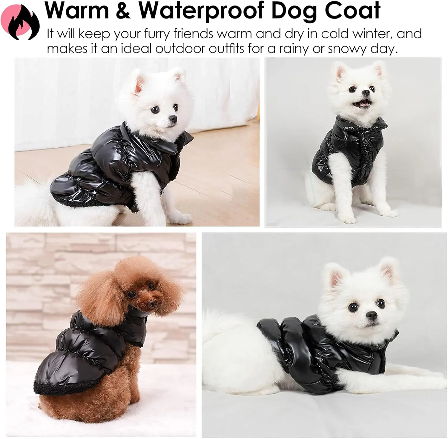 AOFITEE Dog Coat, Waterproof Dog Jacket, Winter Coats for Small Dogs, Windproof Dogs Puffer Jacket, Fleece Pet Snowsuit Puffer Vest with Snap Closure, Cold Weather Coats for Boy Girl Puppy, Black, S