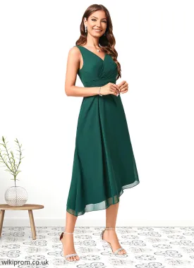 Arabella A-line V-Neck Tea-Length Chiffon Cocktail Dress SWKP0022304