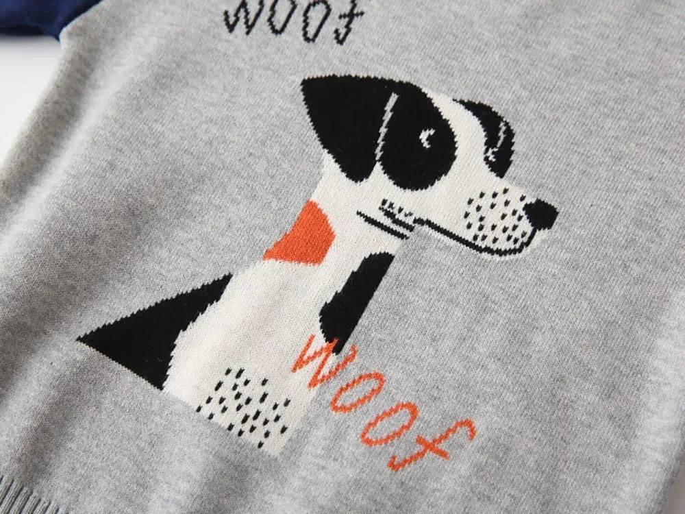 Baby Boys Knit Sweater Round Striped Cotton Cartoon Animal Pullover Sweatshirt