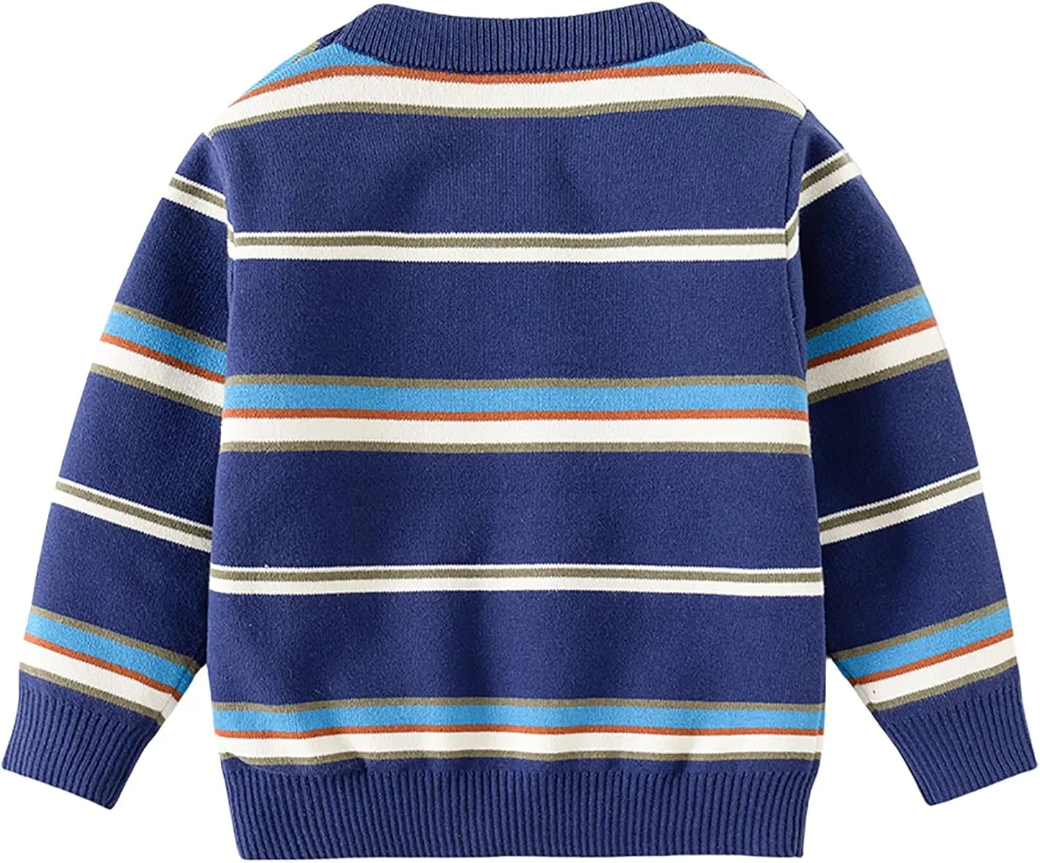Baby Boys Knit Sweater Round Striped Cotton Cartoon Animal Pullover Sweatshirt