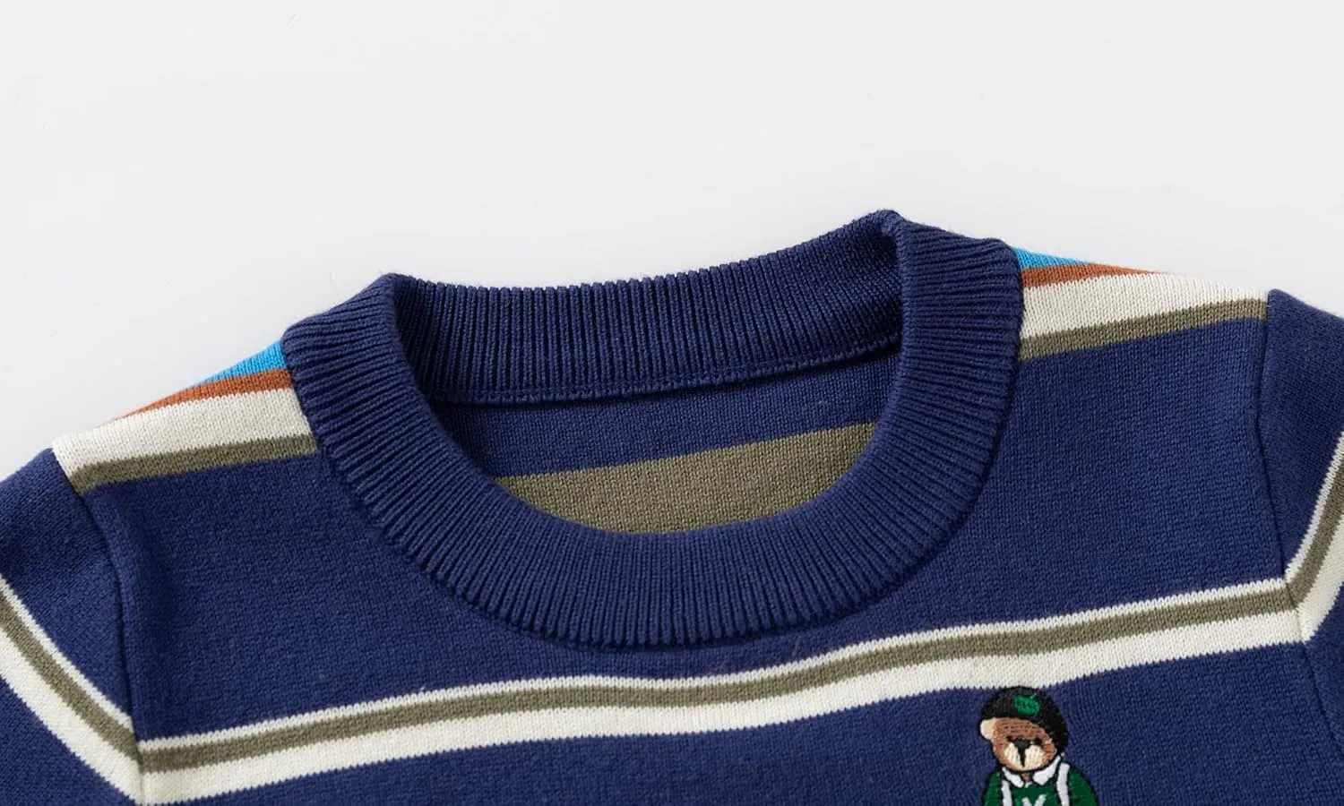 Baby Boys Knit Sweater Round Striped Cotton Cartoon Animal Pullover Sweatshirt