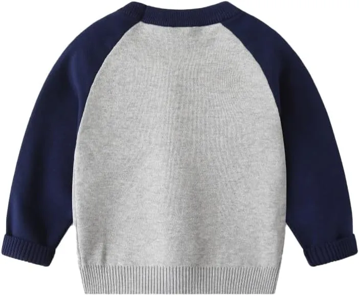 Baby Boys Knit Sweater Round Striped Cotton Cartoon Animal Pullover Sweatshirt