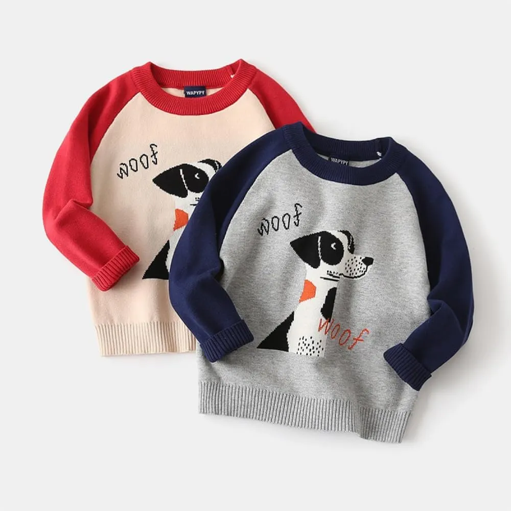 Baby Boys Knit Sweater Round Striped Cotton Cartoon Animal Pullover Sweatshirt