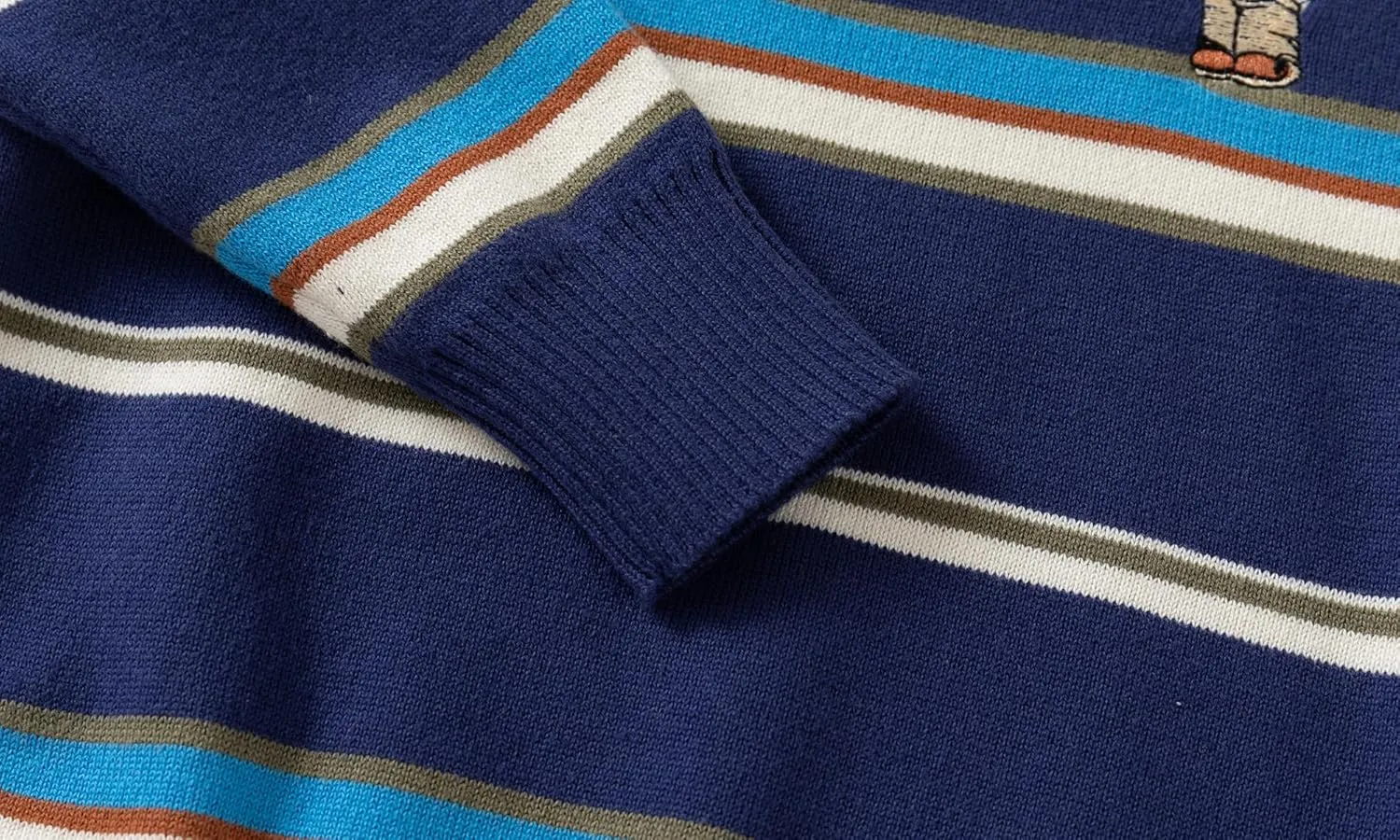 Baby Boys Knit Sweater Round Striped Cotton Cartoon Animal Pullover Sweatshirt