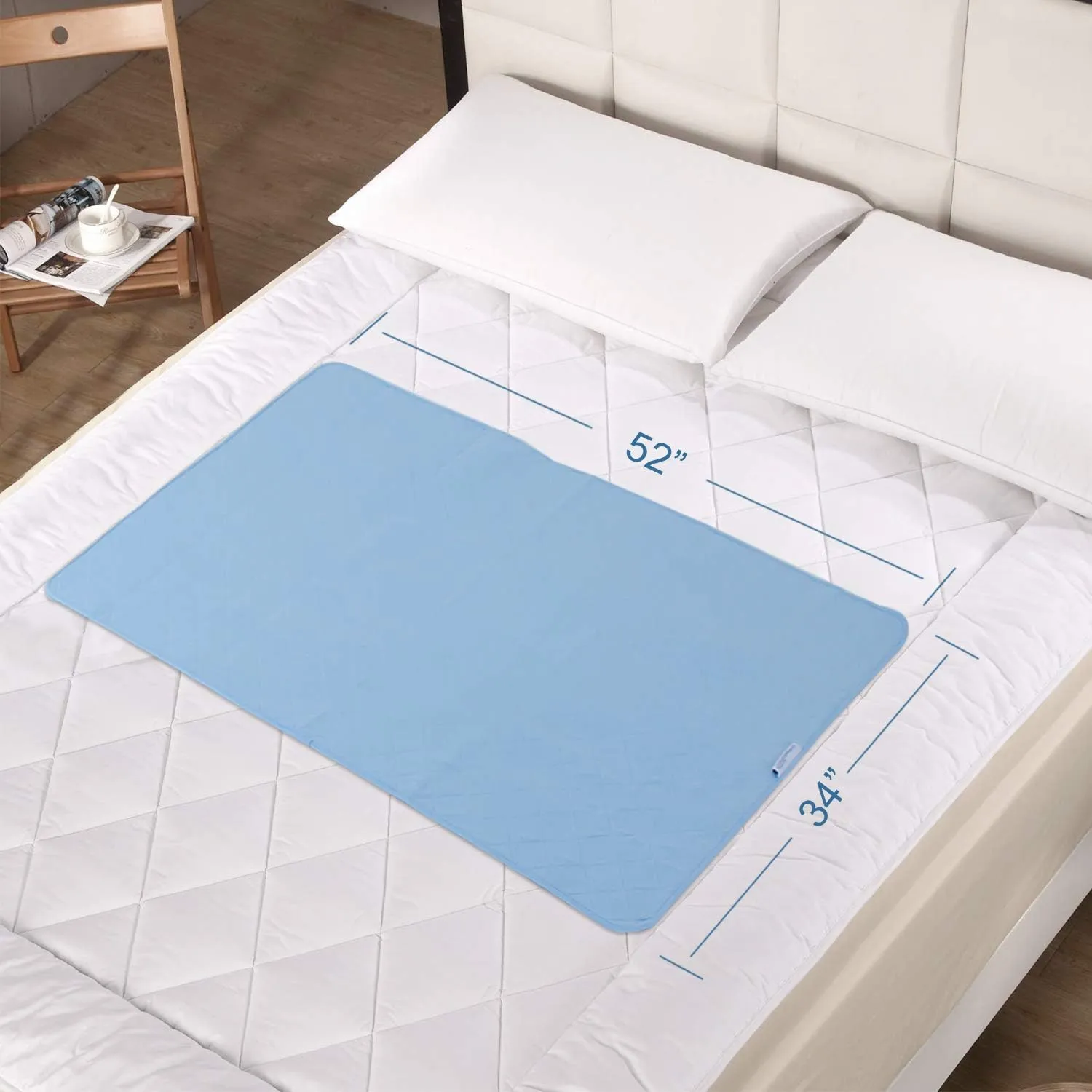 Bed Pads for Incontinence Washable Large (34"  52"), Reusable Pee Pads Waterproof Bed Underpads Chucks Pads with Non-Slip Back for Elderly, Kids, Women or Pets, Blue