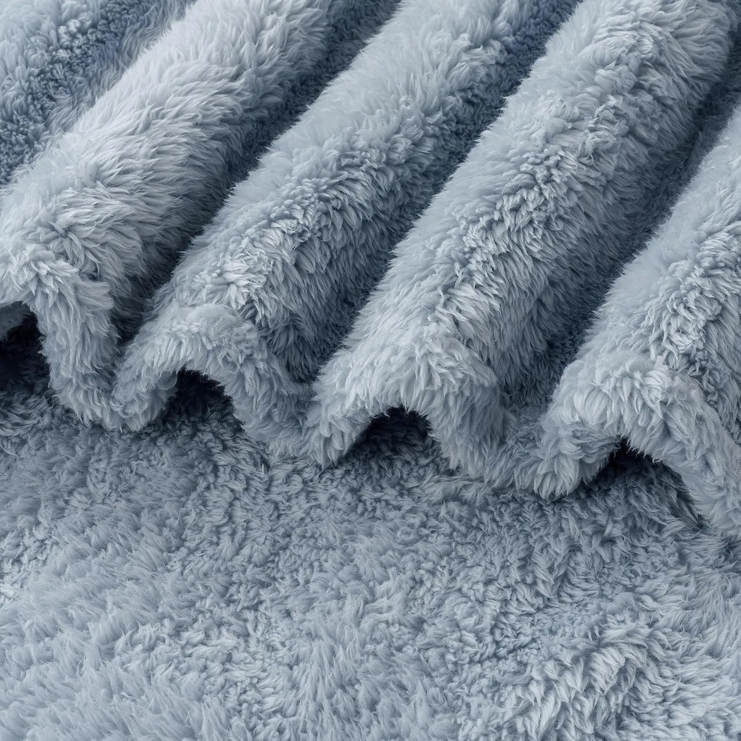 Berkshire Blanket Classic Extra-Fluffy Plush Throw Blanket, Soft Fuzzy Fluffy Long Hair Throw Blanket for Couch Sofa Bed, Blue Mist, 50x60 Inches