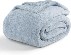 Berkshire Blanket Classic Extra-Fluffy Plush Throw Blanket, Soft Fuzzy Fluffy Long Hair Throw Blanket for Couch Sofa Bed, Blue Mist, 50x60 Inches