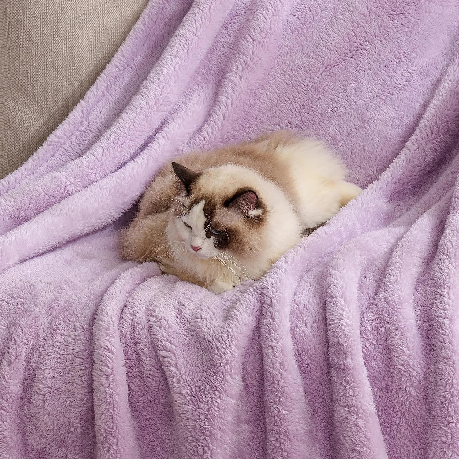 Berkshire Blanket Classic Extra-Fluffy Plush Throw Blanket, Soft Fuzzy Fluffy Long Hair Throw Blanket for Couch Sofa Bed, Pastel Lilac Purple, 50x60 Inches