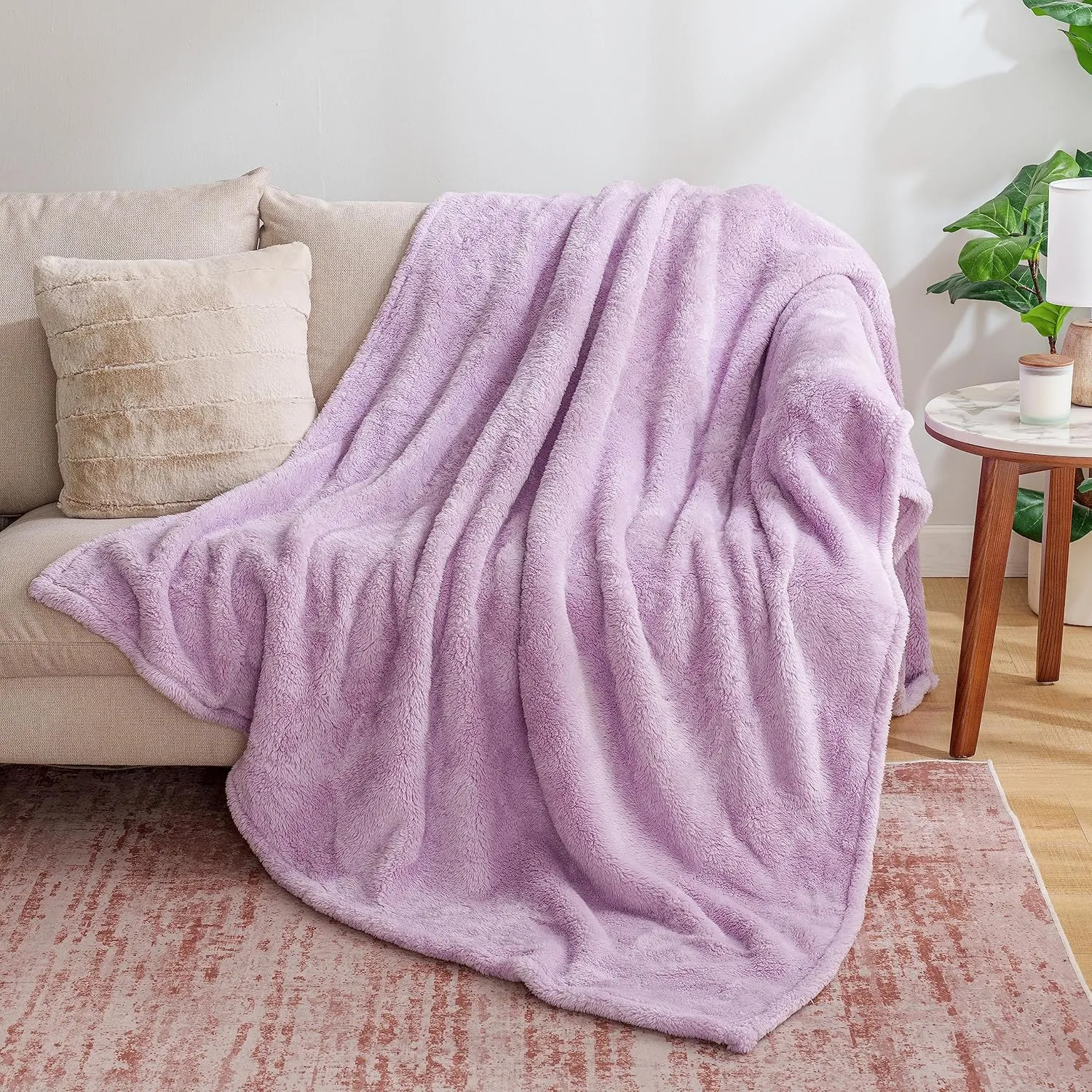 Berkshire Blanket Classic Extra-Fluffy Plush Throw Blanket, Soft Fuzzy Fluffy Long Hair Throw Blanket for Couch Sofa Bed, Pastel Lilac Purple, 50x60 Inches