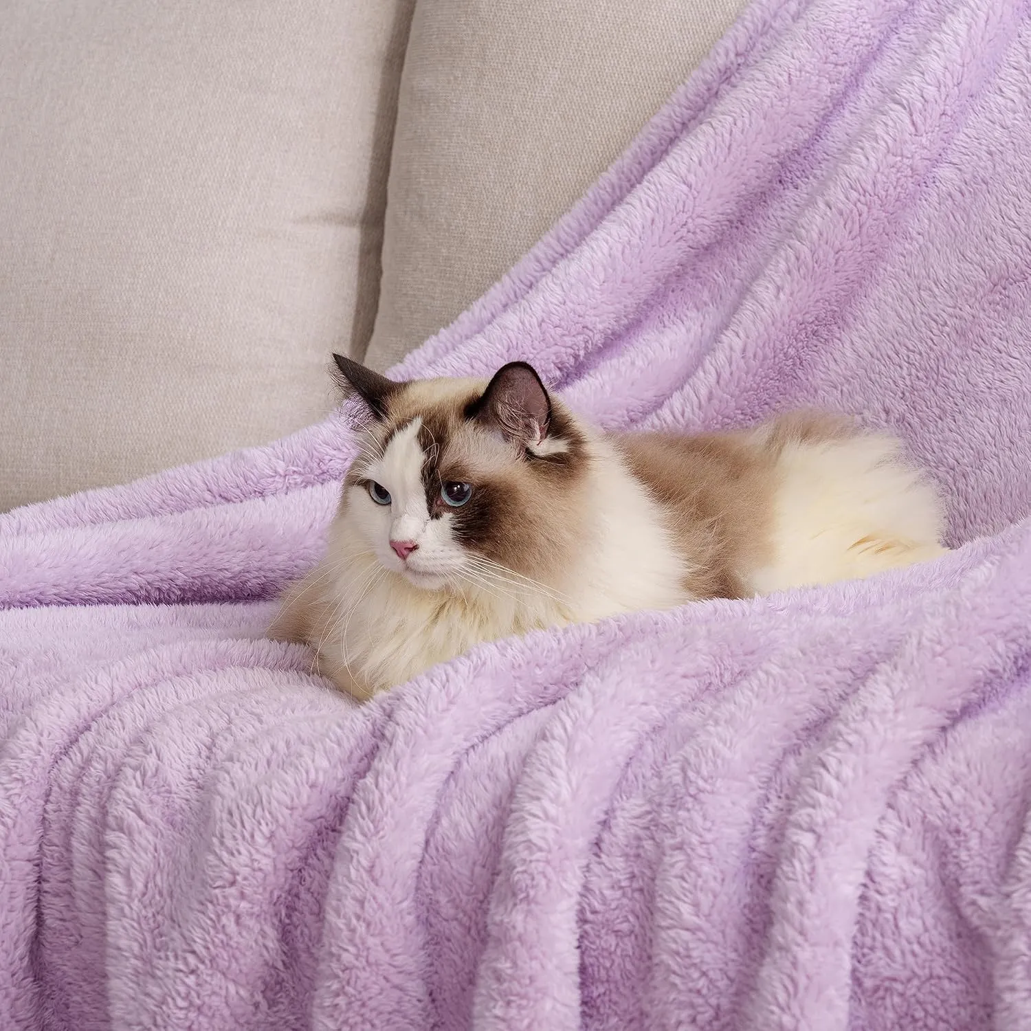 Berkshire Blanket Classic Extra-Fluffy Plush Throw Blanket, Soft Fuzzy Fluffy Long Hair Throw Blanket for Couch Sofa Bed, Pastel Lilac Purple, 50x60 Inches