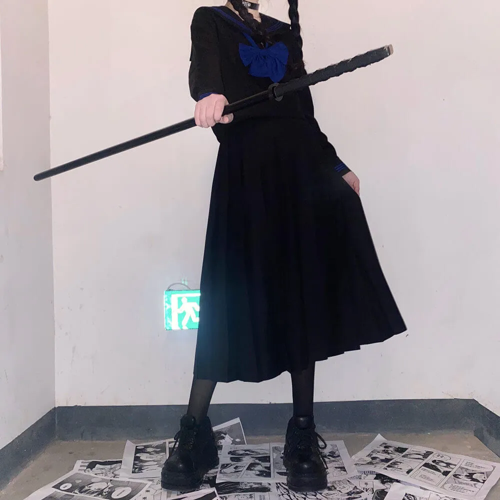 Black Blue JK sailor girl school uniform set