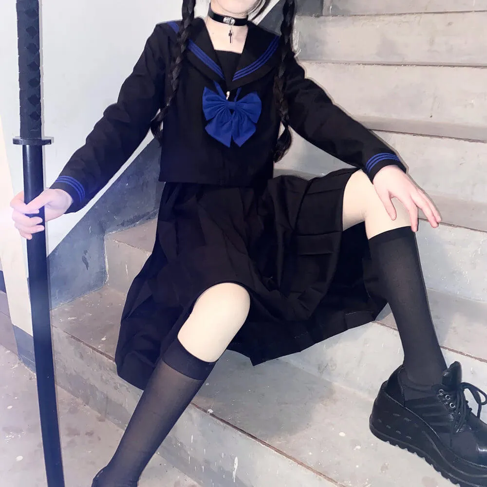 Black Blue JK sailor girl school uniform set