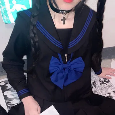 Black Blue JK sailor girl school uniform set
