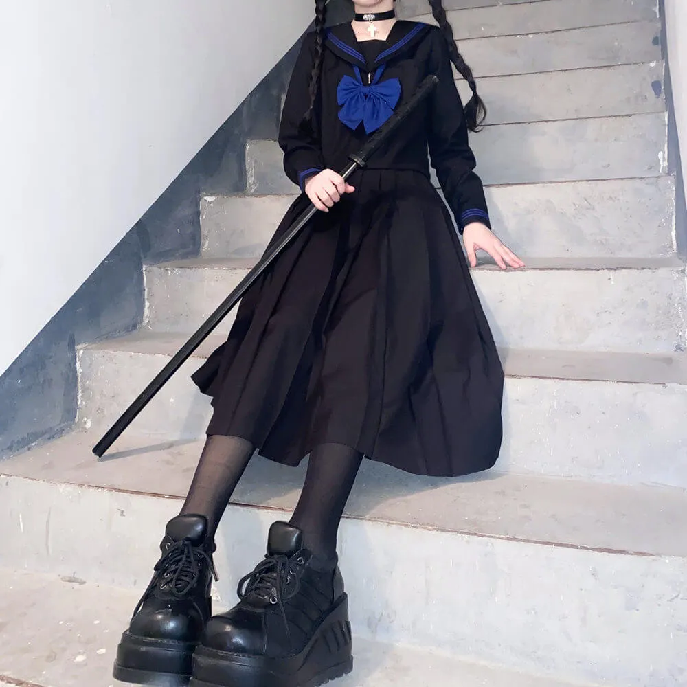 Black Blue JK sailor girl school uniform set