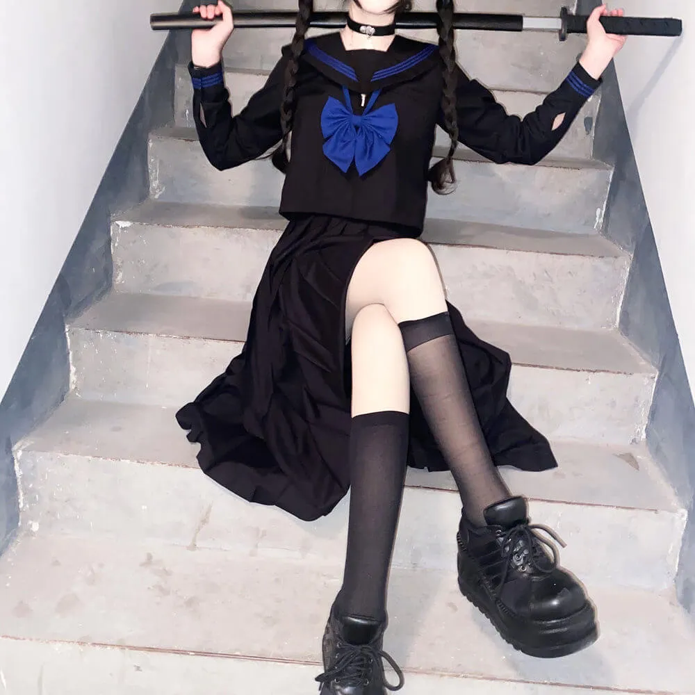 Black Blue JK sailor girl school uniform set