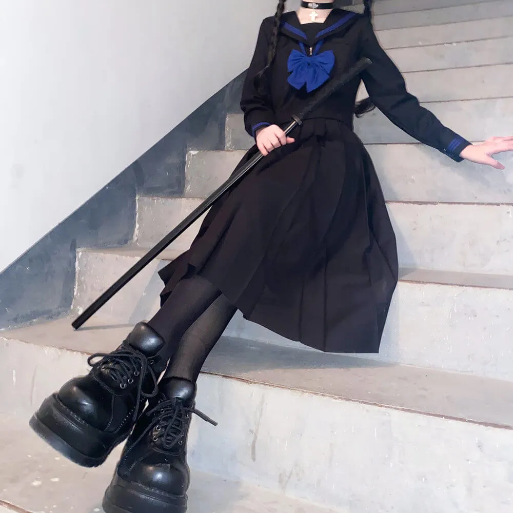 Black Blue JK sailor girl school uniform set