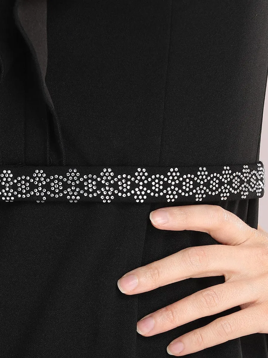 Black Mini Dress with Pearl Buttons