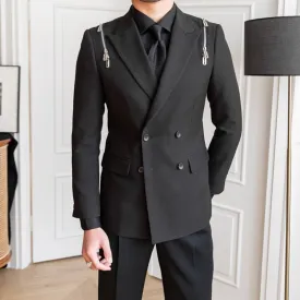 Black Zipper Design Double Breasted Suit