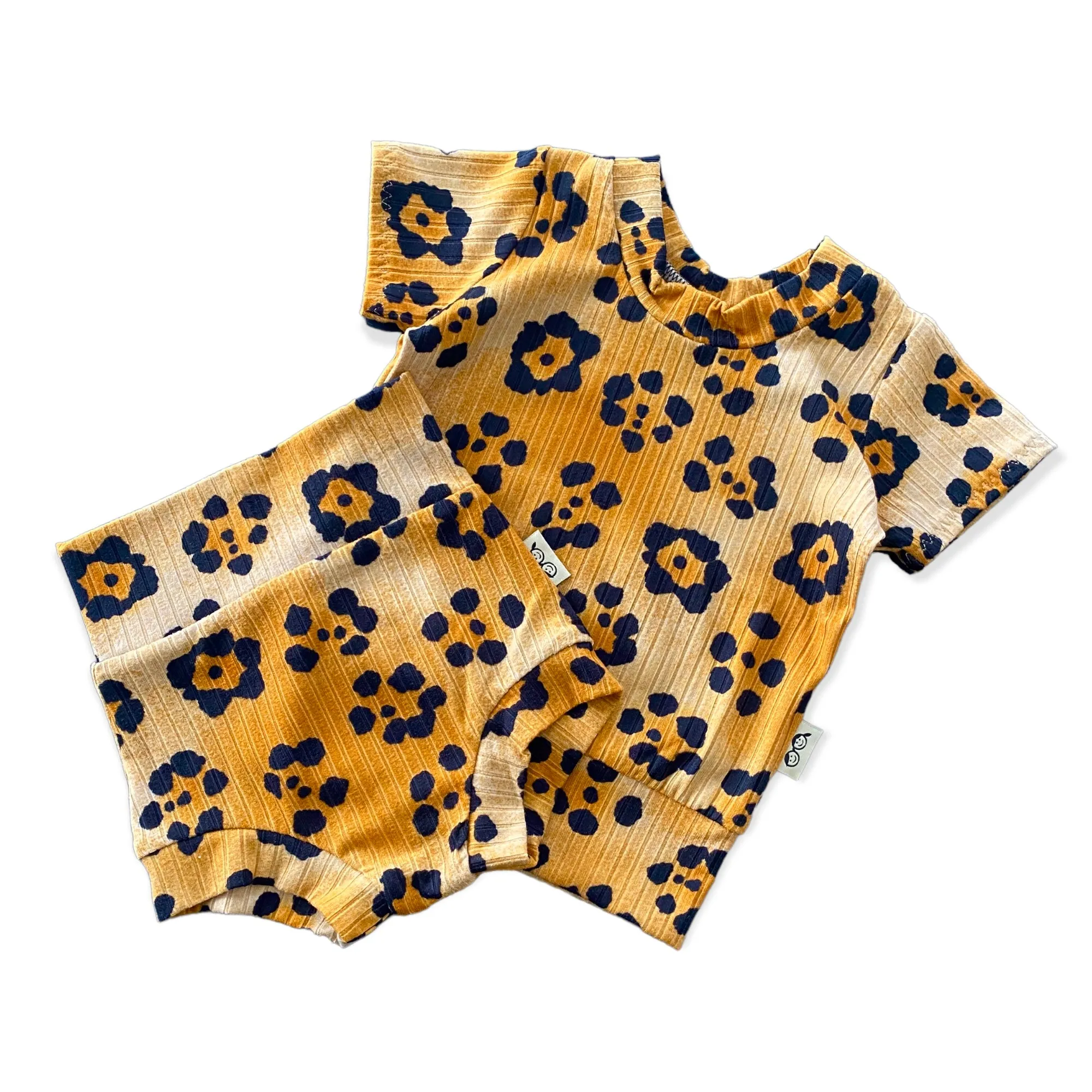 Brown Cheetah Flowers Ribbed Summer Lounge Set