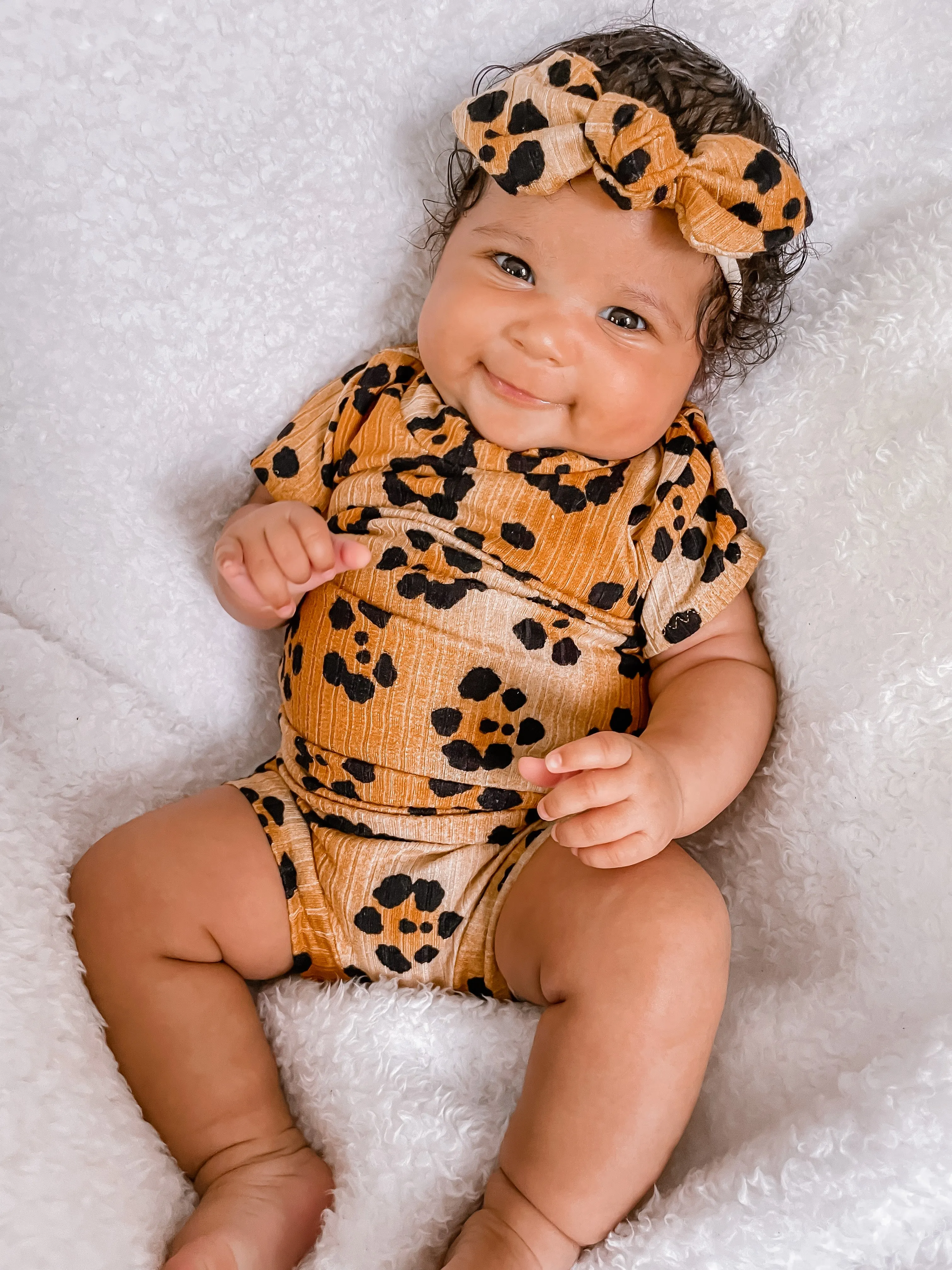 Brown Cheetah Flowers Ribbed Summer Lounge Set
