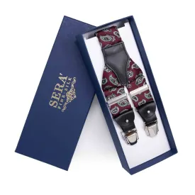 Burgundy and Green Big Paisley Silk Suspenders