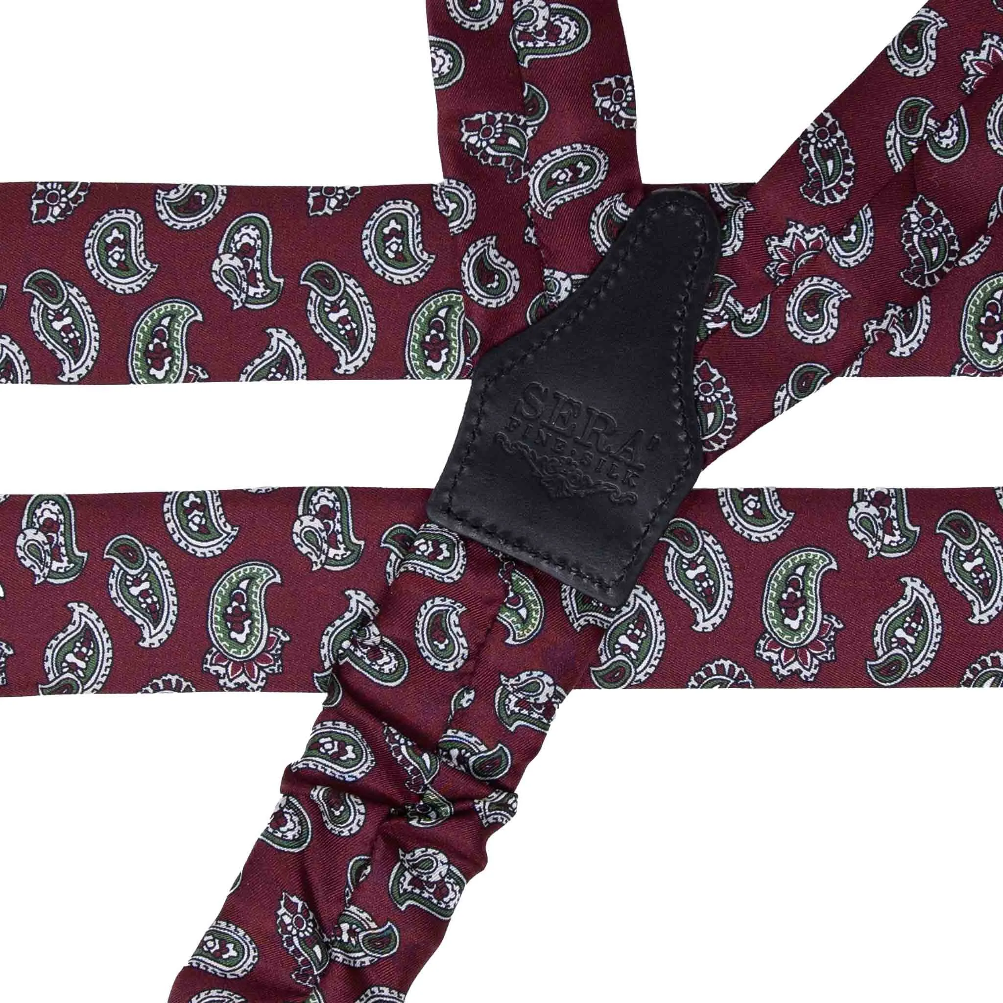 Burgundy and Green Big Paisley Silk Suspenders