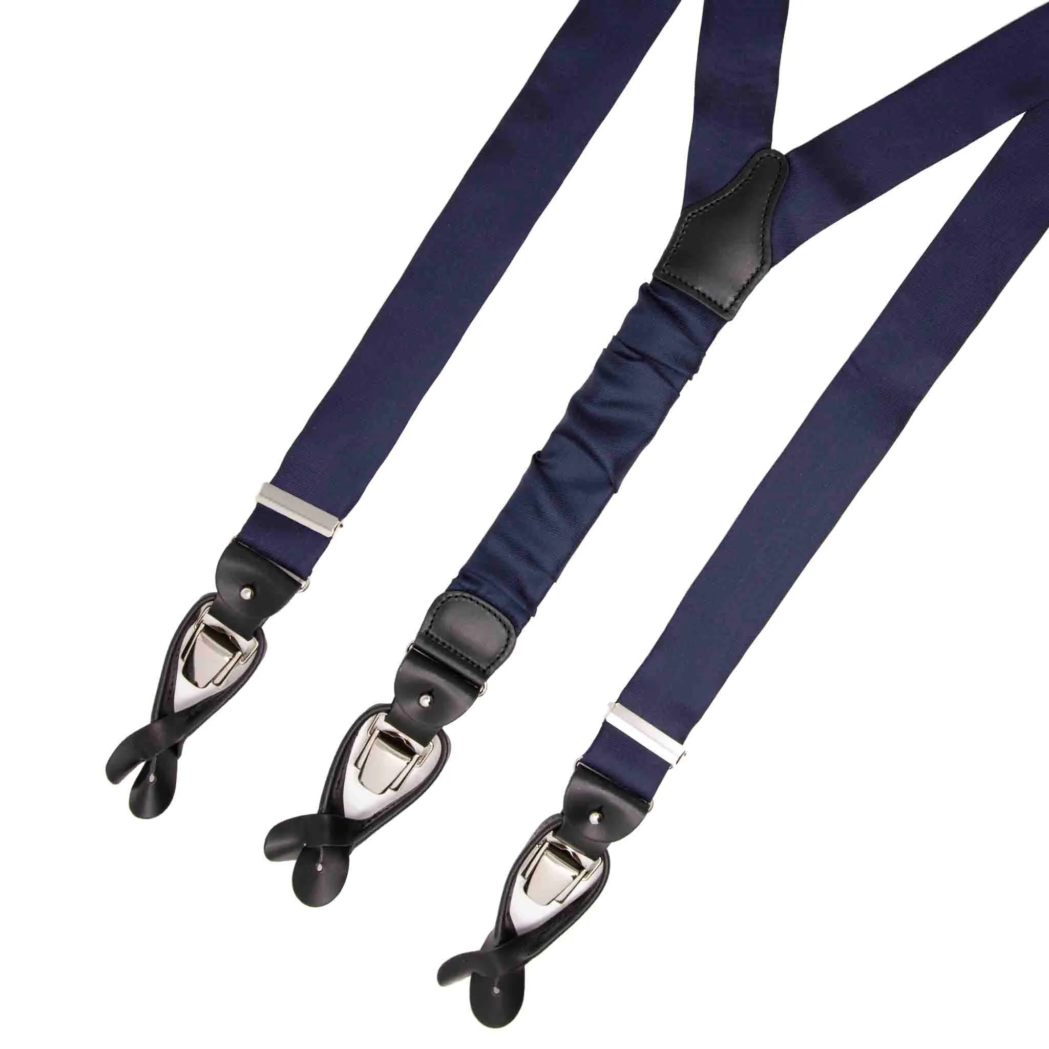 Burgundy Silk Tie & Navy Blue Suspenders Set