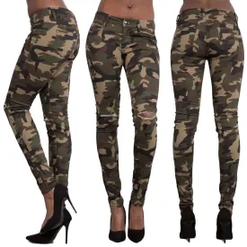 Camouflage Holes Slim-Fit Skinny Pocket Pants