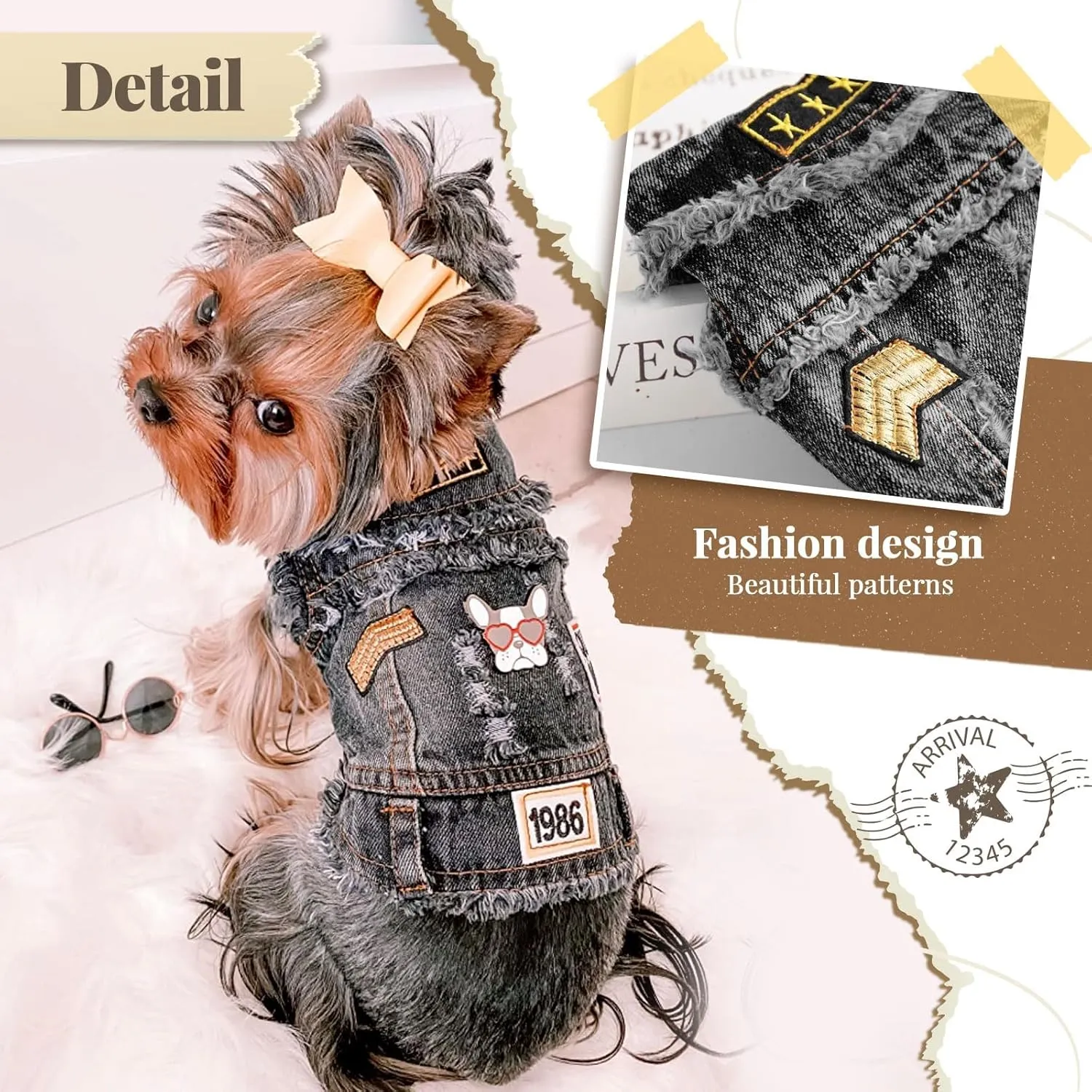 Cool Black Dog Jean Jacket Small Pet Outfits Dog Clothes for Small Medium Dogs Cats Boys Girls Pet Vest Denim Coats Puppy Shirts Doggy Costume Clothing for Shih tzu Chihuahua Yorkie Teacup