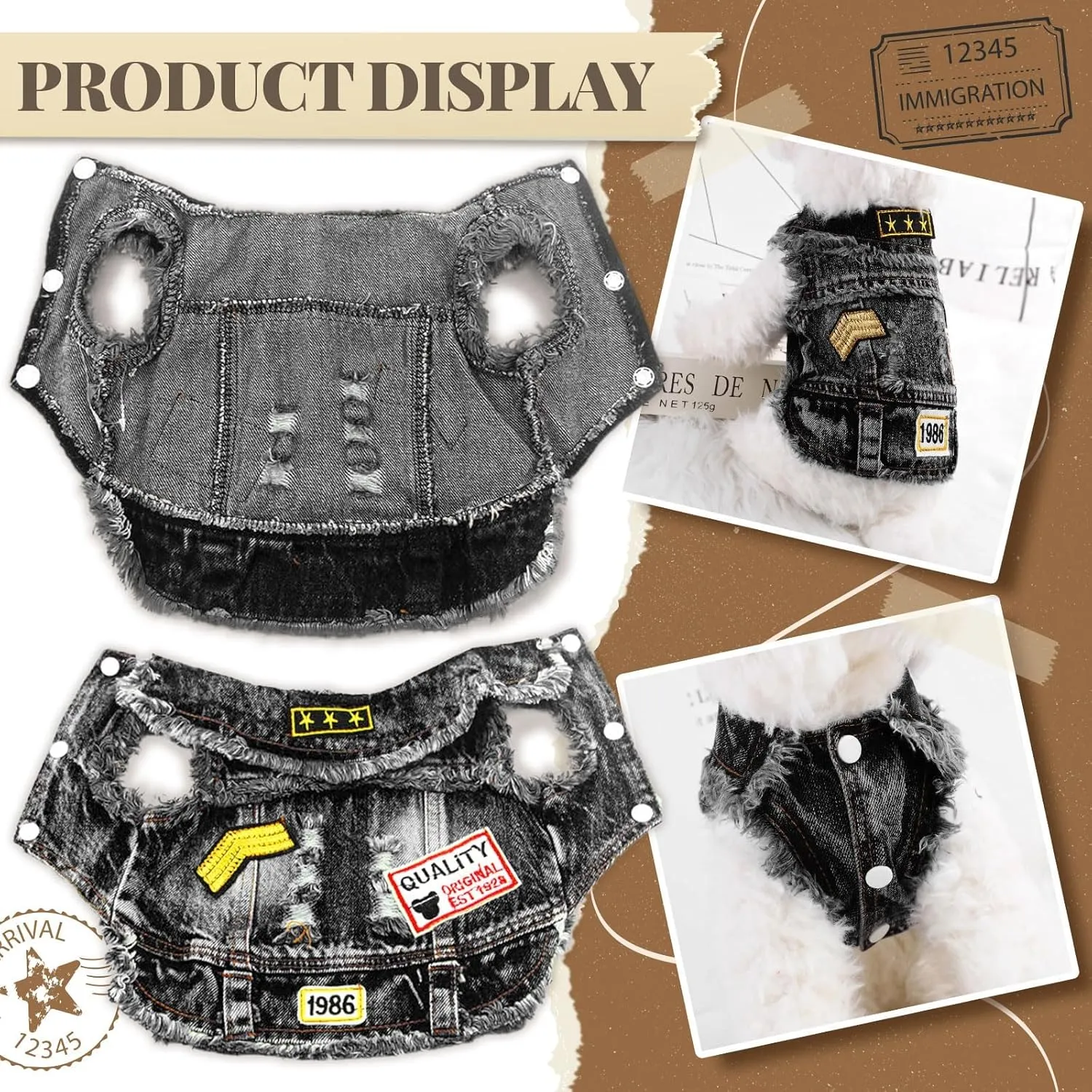 Cool Black Dog Jean Jacket Small Pet Outfits Dog Clothes for Small Medium Dogs Cats Boys Girls Pet Vest Denim Coats Puppy Shirts Doggy Costume Clothing for Shih tzu Chihuahua Yorkie Teacup
