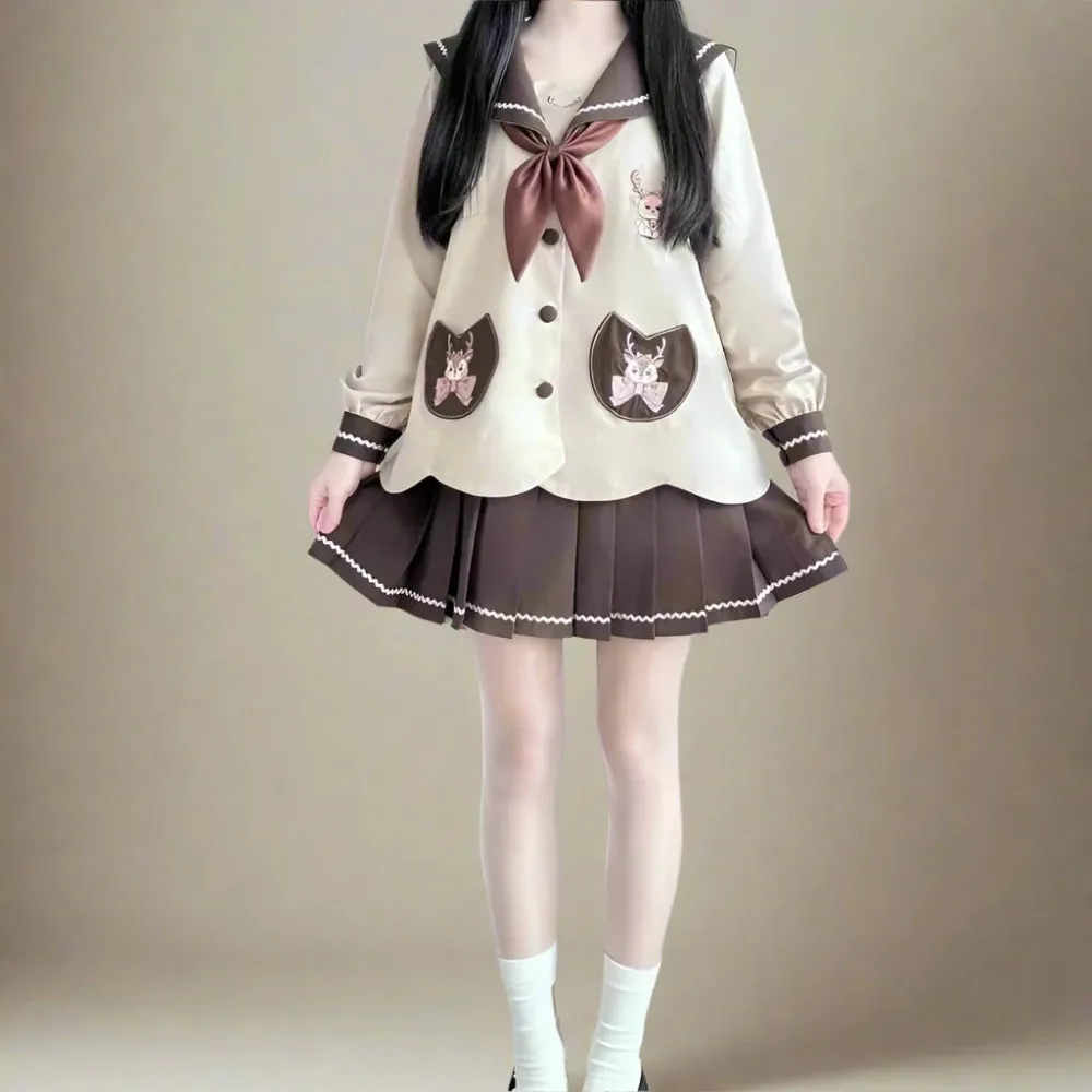 Cute Deer Academia Uniform Set - Kawaii Sailor Collar and Pleated Skirt Outfit