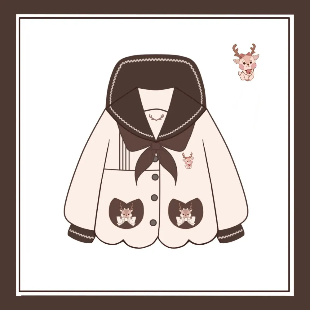 Cute Deer Academia Uniform Set - Kawaii Sailor Collar and Pleated Skirt Outfit