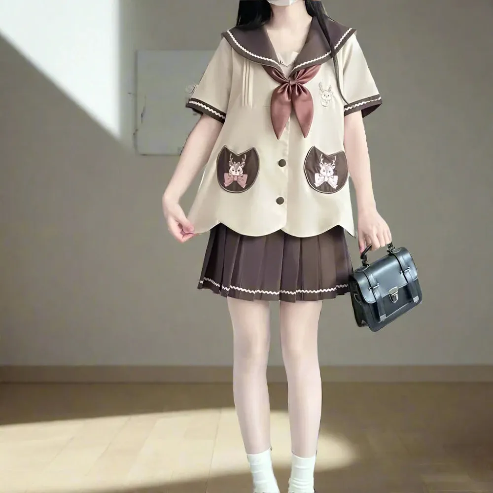 Cute Deer Academia Uniform Set - Kawaii Sailor Collar and Pleated Skirt Outfit