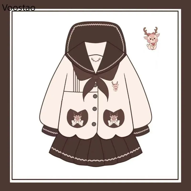 Cute Deer Academia Uniform Set - Kawaii Sailor Collar and Pleated Skirt Outfit