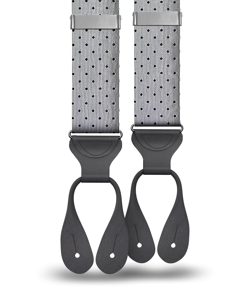 Dalton Polka Dot Silk Suspenders - Silver