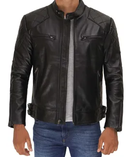 David Mens Black Leather Cafe Racer Jacket