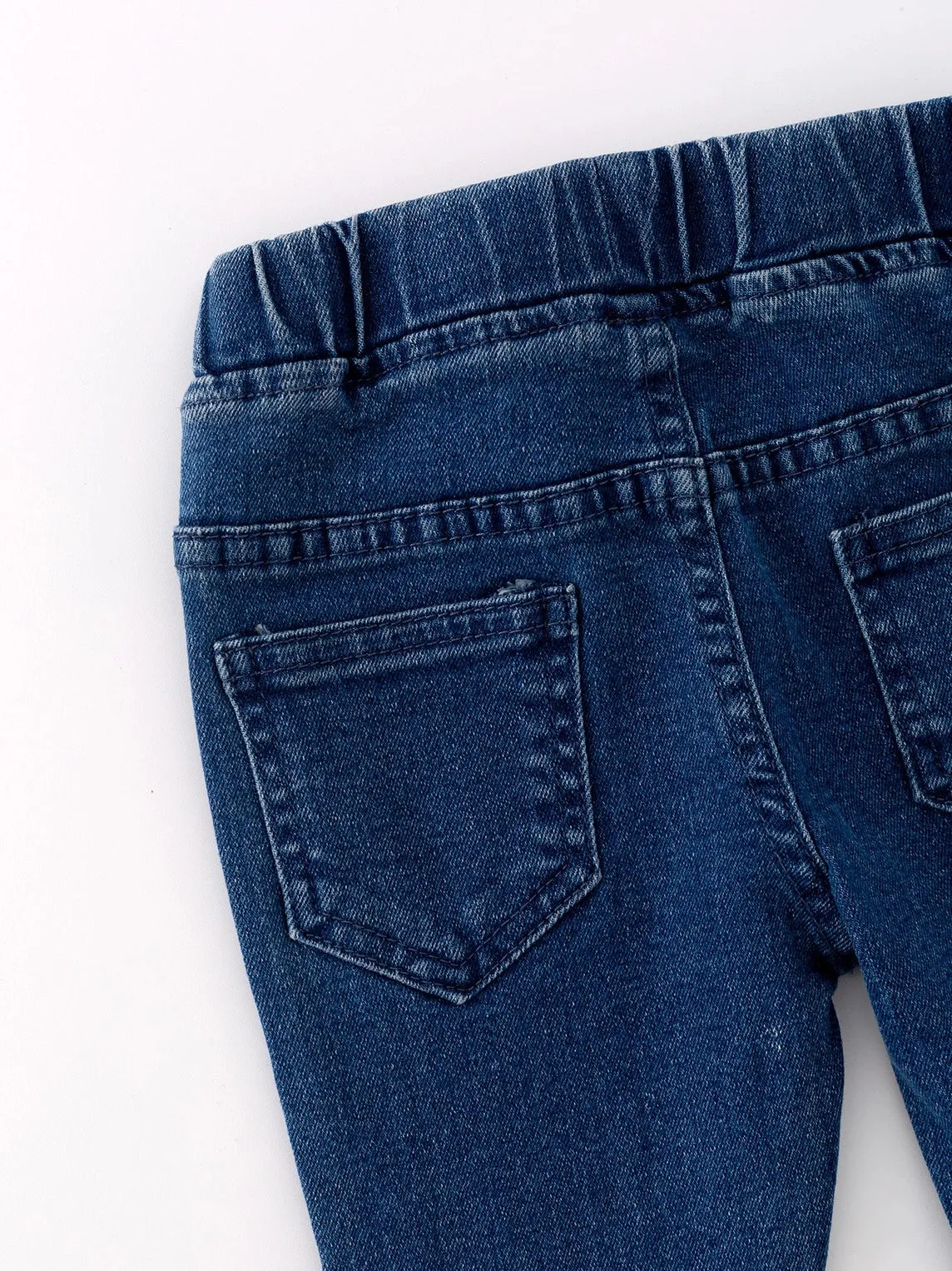 Deep Blue Spray Dyeing Tight Bell-Bottoms Denim Jeans Pants