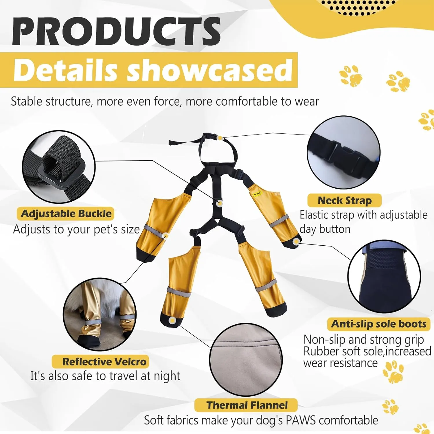 Dog Snow Boots,Dogs Booties with SuspendersAnti-Slip Dog ShoesDirty-Proof Dog Boots for Snow and Cold Outdoor Medium Size (M)