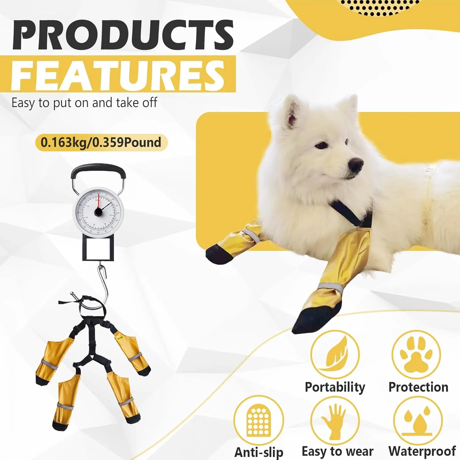 Dog Snow Boots,Dogs Booties with SuspendersAnti-Slip Dog ShoesDirty-Proof Dog Boots for Snow and Cold Outdoor Medium Size (M)