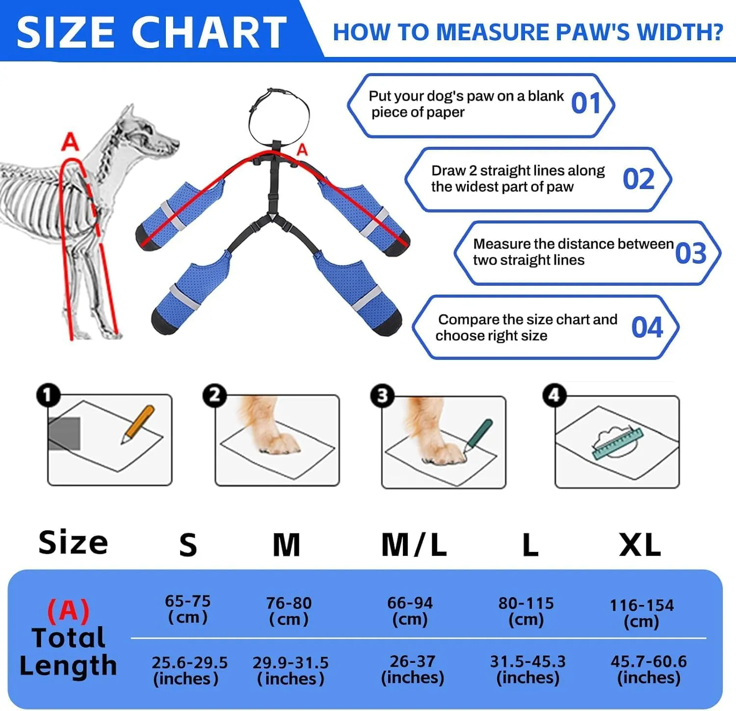 Dog Suspender Boots Paw Boot Leggings, Breathable Tall Dog Shoes with Suspenders for Hot Pavement, Anti-Slip Legging Snow Pants Boot Rubber Sole, Dirty-Proof Dog Rain Boot for Outdoor Walking Hiking,L