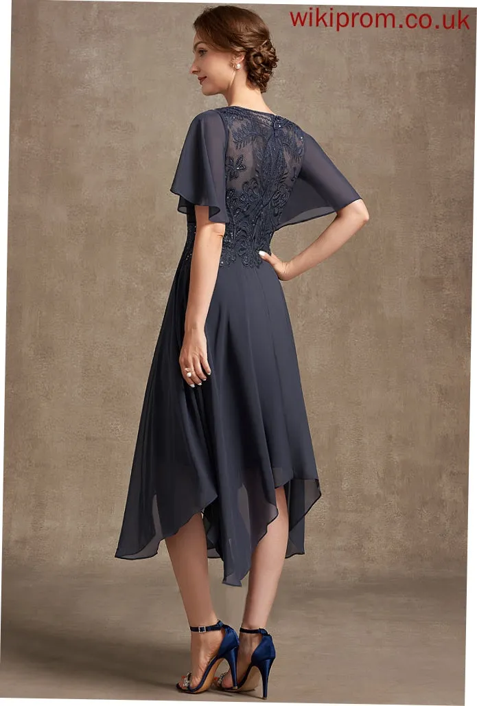 Dress Bride Lace Mother Sequins Scoop Mother of the Bride Dresses Tea-Length Chiffon Neck the Lyric of A-Line With
