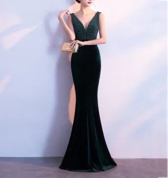 Elegant Fishtail V Collar Sexy Evening Dress