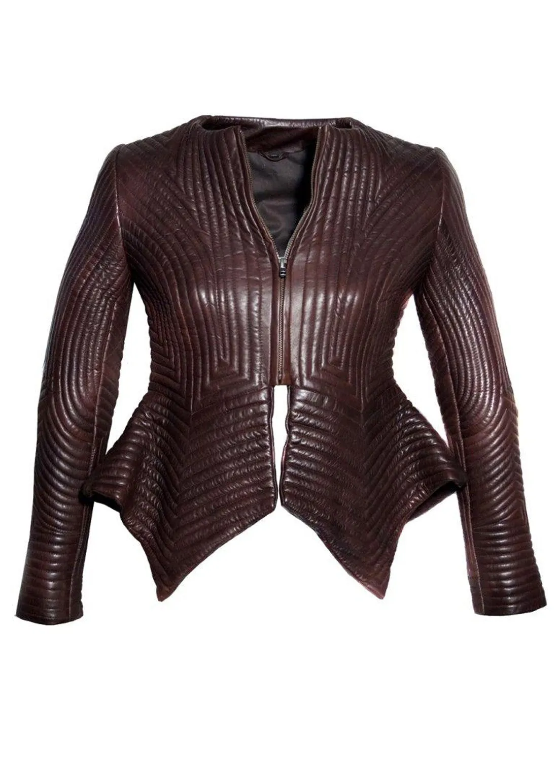 Emma Women Multi Stitch Leather Frock Jacket