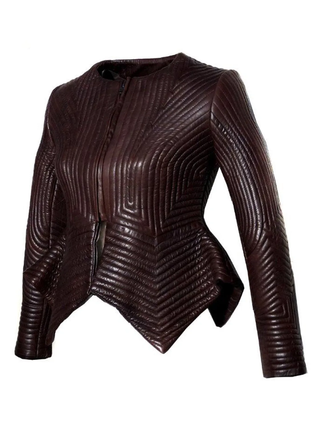 Emma Women Multi Stitch Leather Frock Jacket