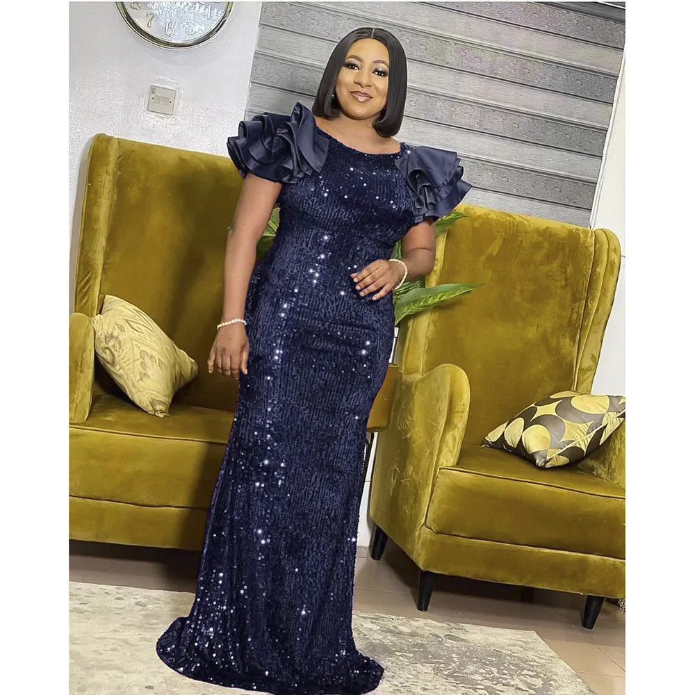 Evening Basic Model Sequined Fishtail Plus Size Women's Dress